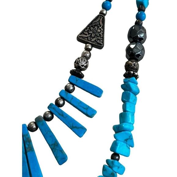 Vintage Silver and Turquoise Double Strand Beaded Necklace - Picture 4 of 10
